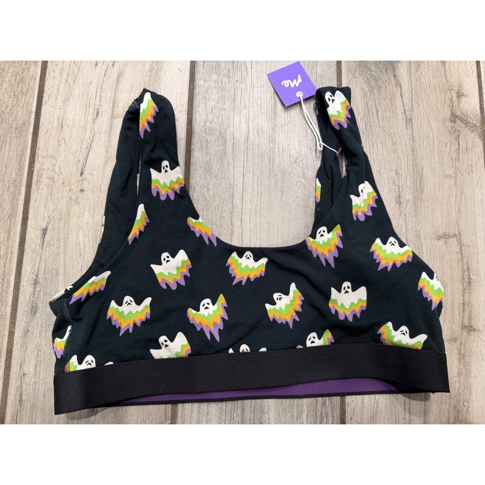 MeUndies Womens U-Back Bralette Large Black Halloween Ghost Print W310